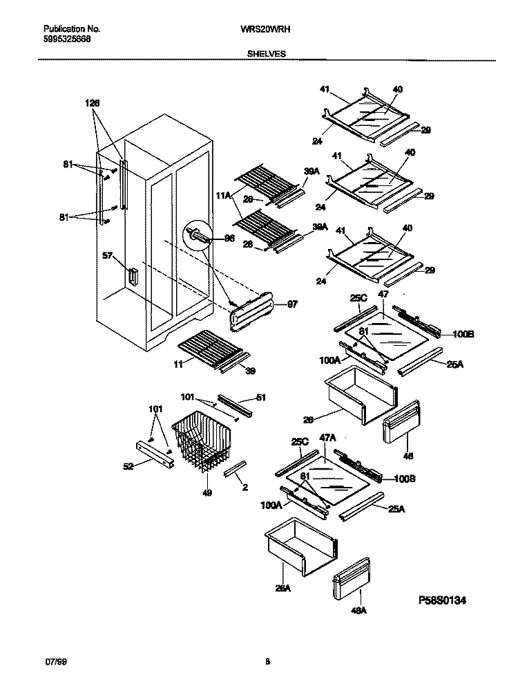 SHELVES Diagram and Parts List for WRS20WRHD1  Frigidaire Refrigerator