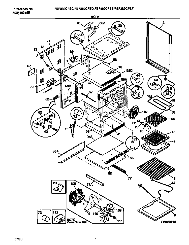 BODY Diagram and Parts List for FEF389CFSD  Frigidaire Range