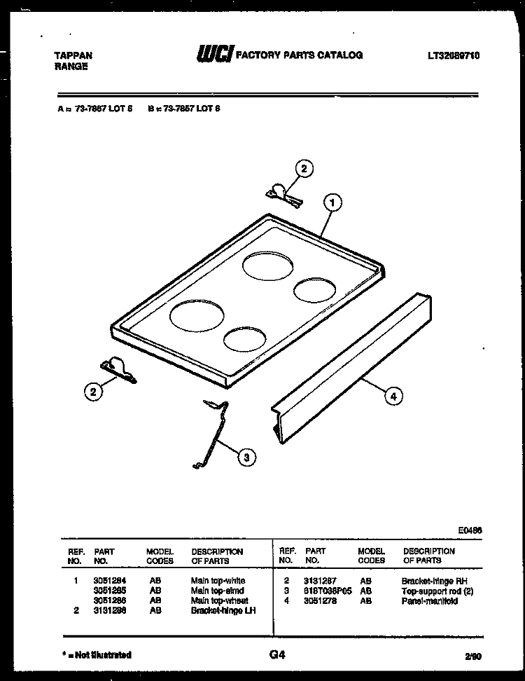 COOKTOP PARTS Diagram and Parts List for 73-7857-00-05  Tappan Range