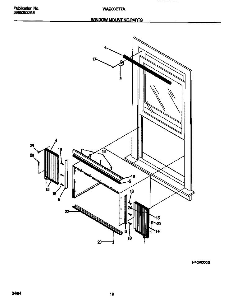WINDOW MOUNTING PARTS Diagram and Parts List for WAC086T7A2  Frigidaire Air Conditioner