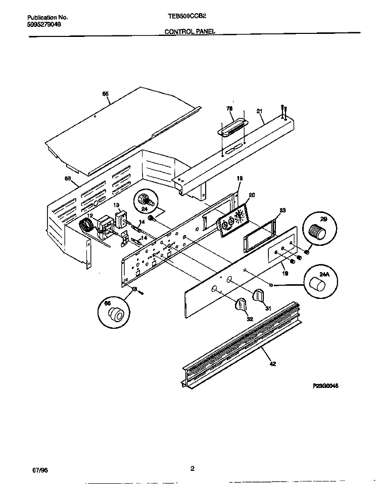 CONTROL PANEL Diagram and Parts List for TEB500CCB2  Tappan Wall Oven