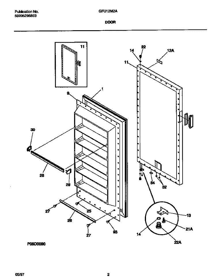 DOOR Diagram and Parts List for GFU12M2AW6  Gibson Freezer