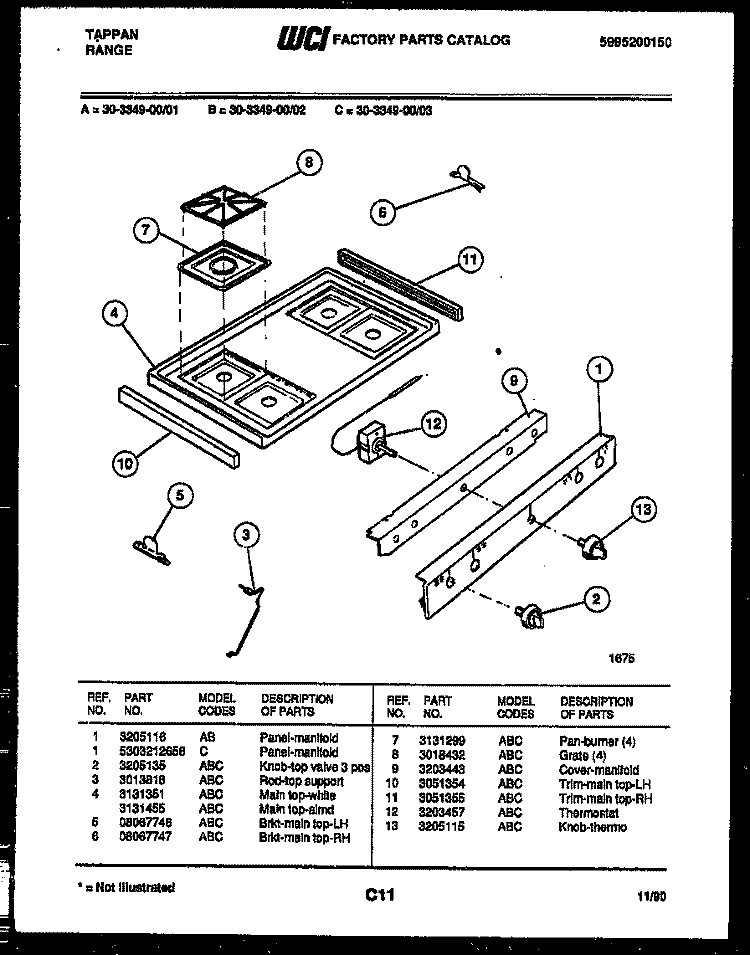COOKTOP PARTS Diagram and Parts List for 30-3349-23-01  Tappan Range