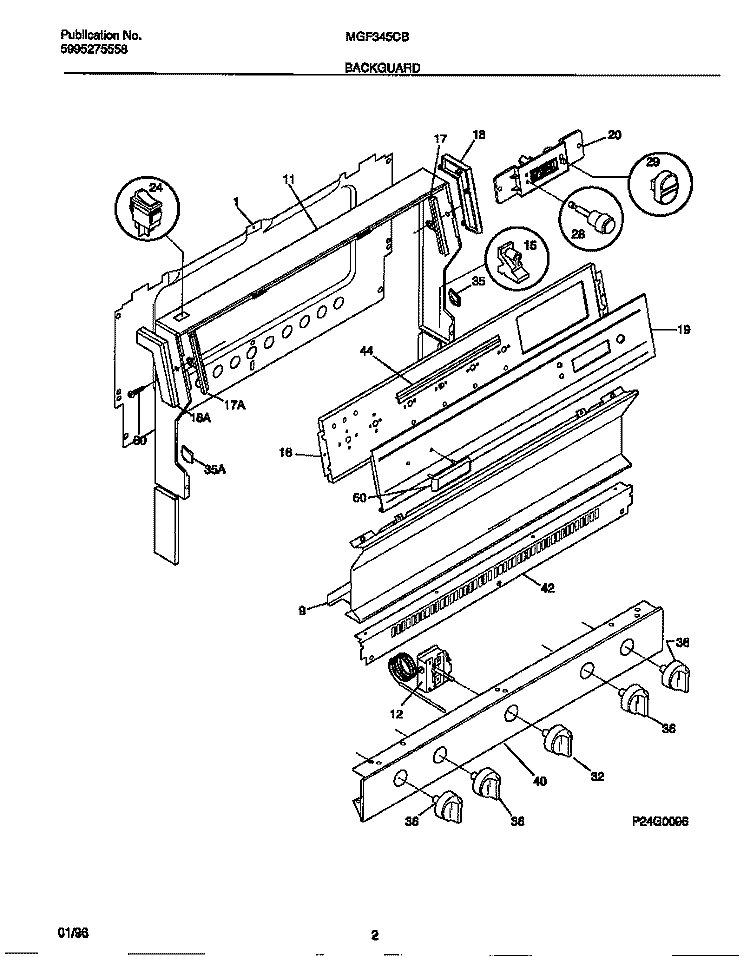 BACKGUARD Diagram and Parts List for MGF345CBSD  Frigidaire Range