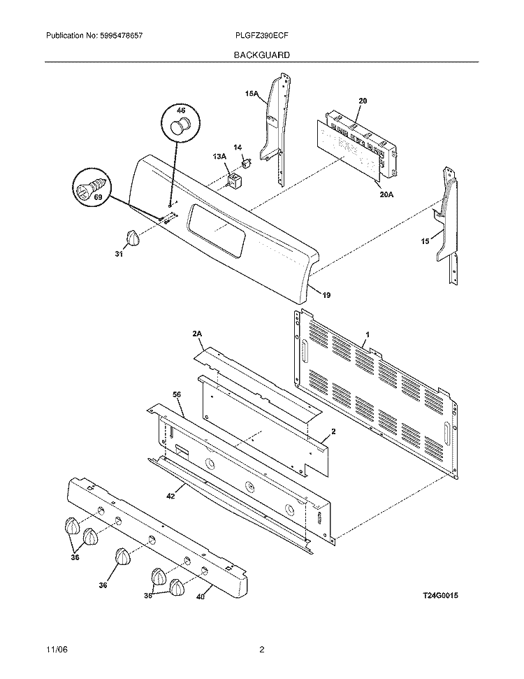 BACKGUARD Diagram and Parts List for PLGFZ390ECF  Frigidaire Range