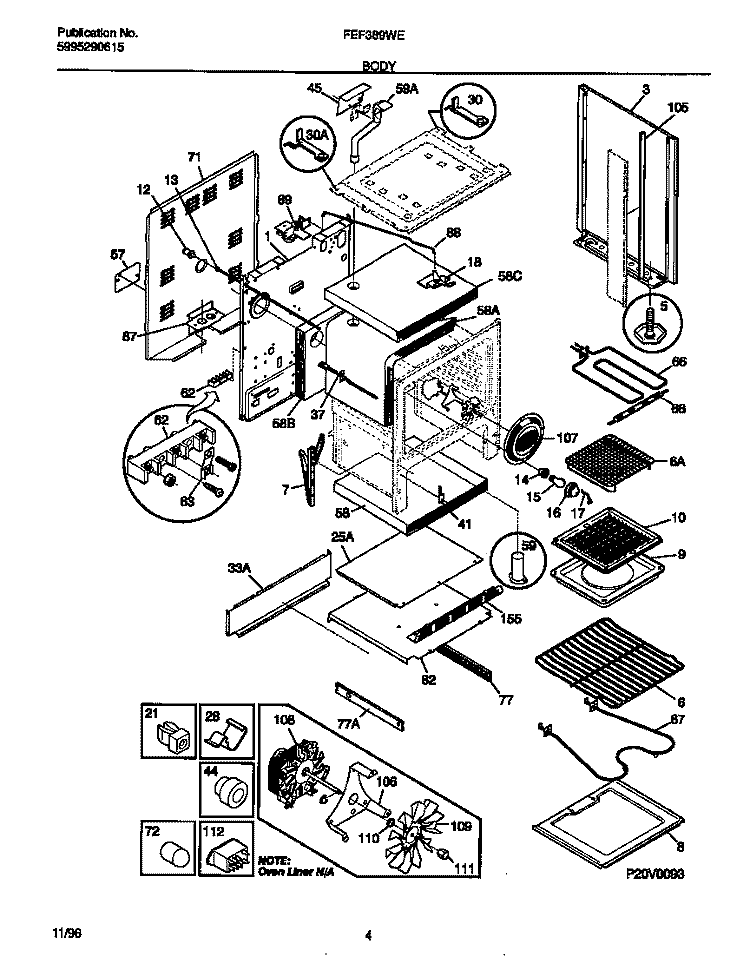 BODY Diagram and Parts List for FEF389WESB  Frigidaire Range