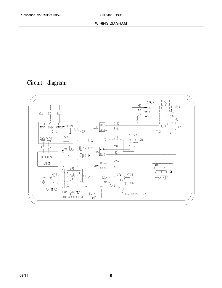 WIRING DIAGRAM Diagram and Parts List for FRP90PTT2R0  Frigidaire Air Conditioner