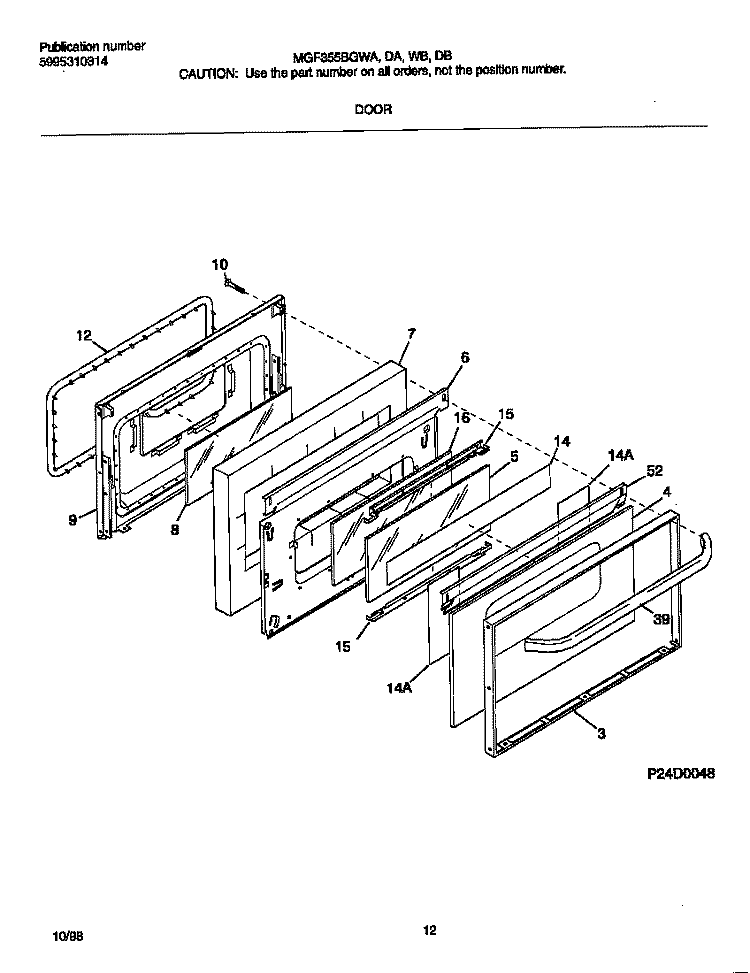DOOR Diagram and Parts List for MGF355BGDB  Frigidaire Range