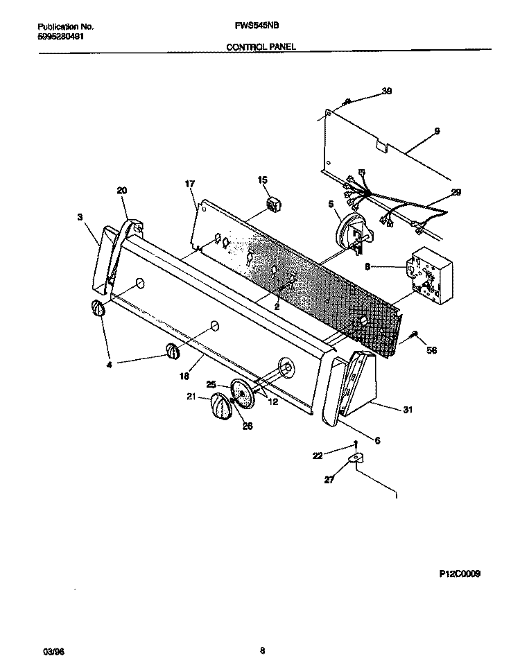 CONTROL PANEL Diagram and Parts List for FWS545NBT3  Frigidaire Washer