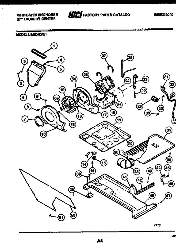 MOTOR, BLOWER AND CABINET PARTS Diagram and Parts List for LE400MXD1  Frigidaire Washer Dryer Combo