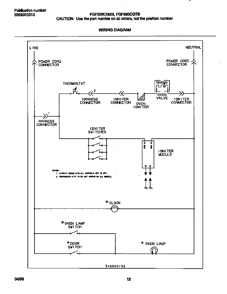 WIRING DIAGRAM Diagram and Parts List for FGF335CGTB  Frigidaire Range