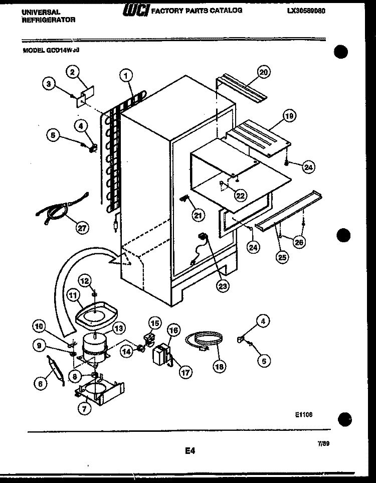 SYSTEM AND AUTOMATIC DEFROST PARTS Diagram and Parts List for GCD14WD0  Frigidaire Refrigerator