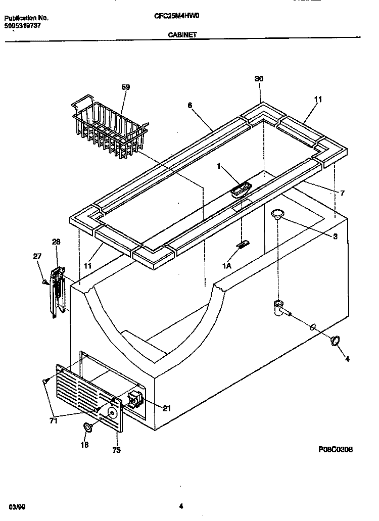 CABINET Diagram and Parts List for CFC25M4HW0  Frigidaire Freezer