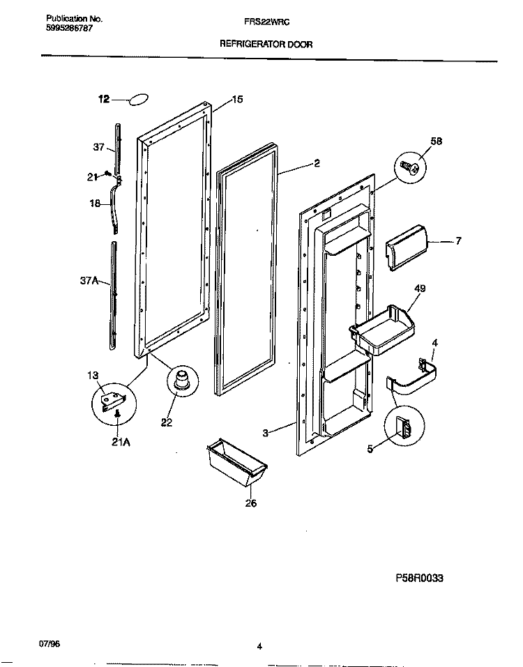 REFRIGERATOR DOOR Diagram and Parts List for FRS22WRCW3  Frigidaire Refrigerator