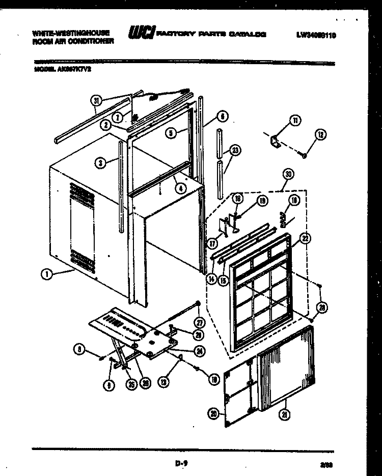 CABINET PARTS Diagram and Parts List for AK087K7V2  Frigidaire Air Conditioner