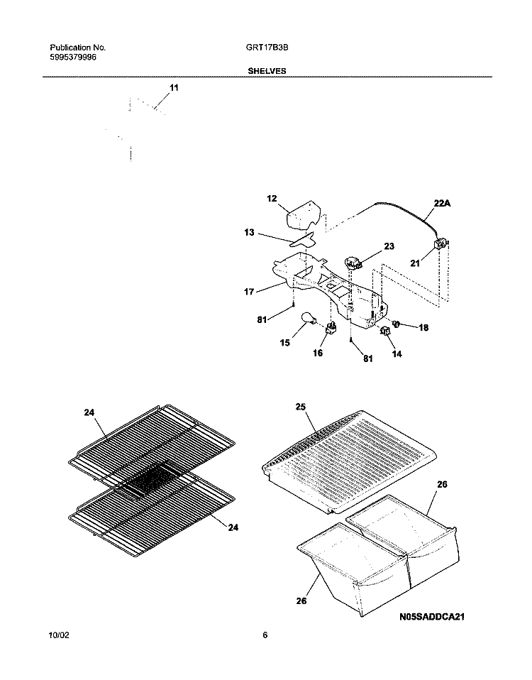 SHELVES Diagram and Parts List for GRT17B3BW1  Gibson Refrigerator