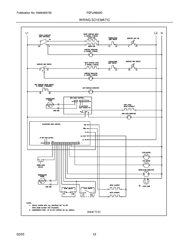 WIRING SCHEMATIC Diagram and Parts List for FEFLM600DQA  Frigidaire Range