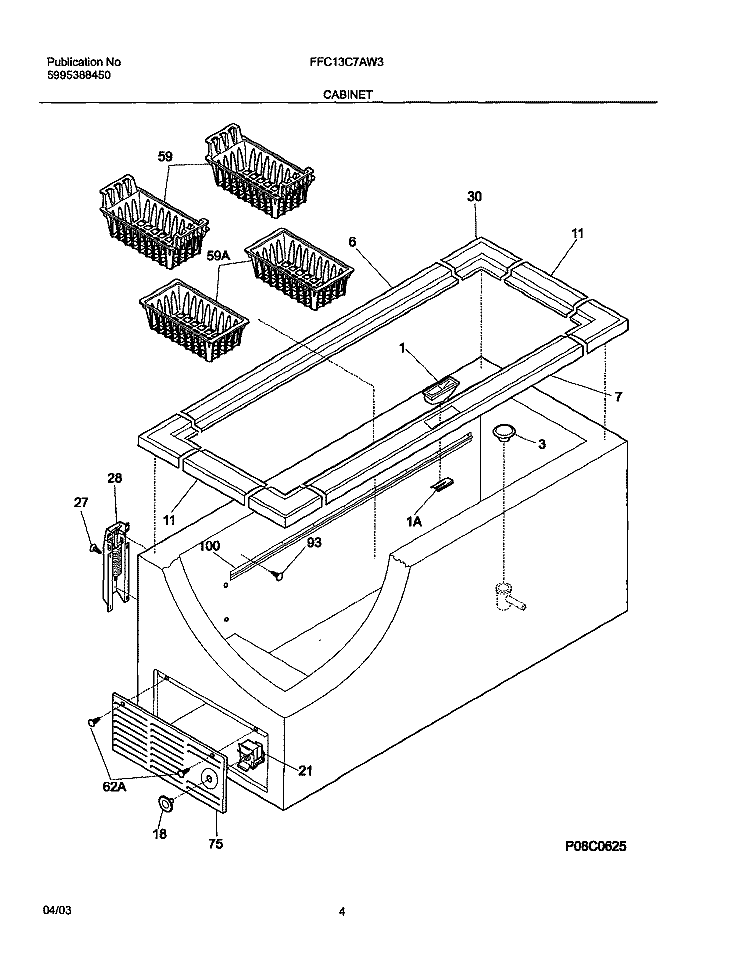 CABINET Diagram and Parts List for FFC13C7AW3  Frigidaire Freezer