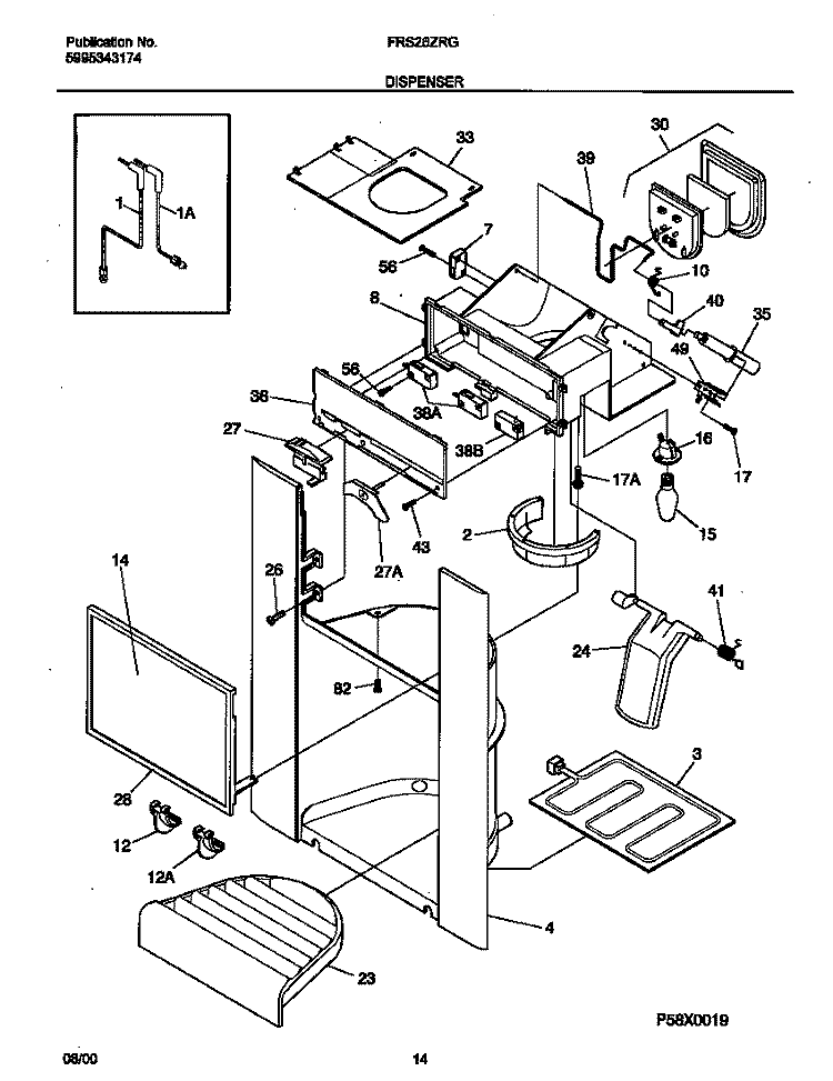 DISPENSER Diagram and Parts List for FRS26ZRGDB  Frigidaire Refrigerator