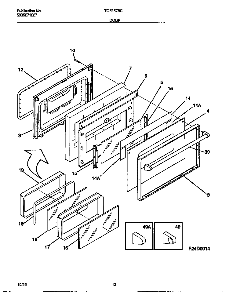 DOOR Diagram and Parts List for TGF357BCWA  Tappan Range