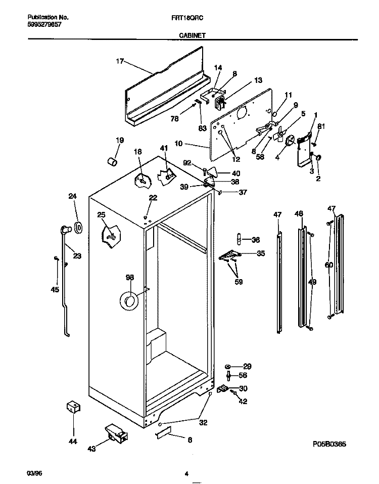 CABINET Diagram and Parts List for FRT18QRCW2  Frigidaire Refrigerator