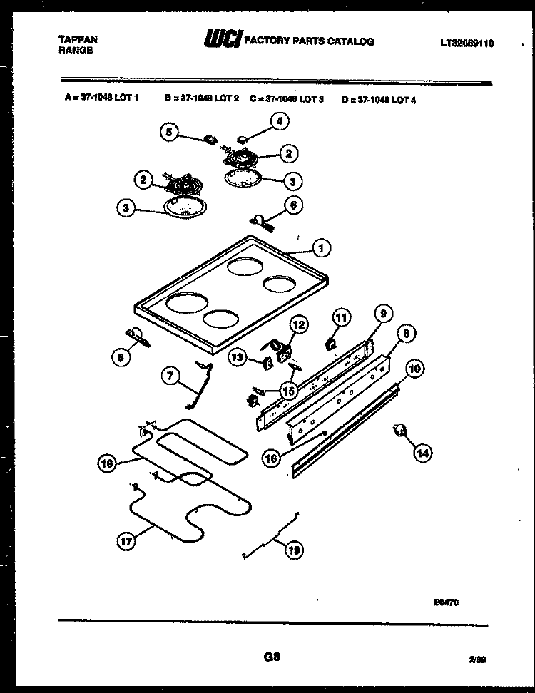 COOKTOP, BROILER AND CONTROL PARTS Diagram and Parts List for 37-1048-66-03  Tappan Range