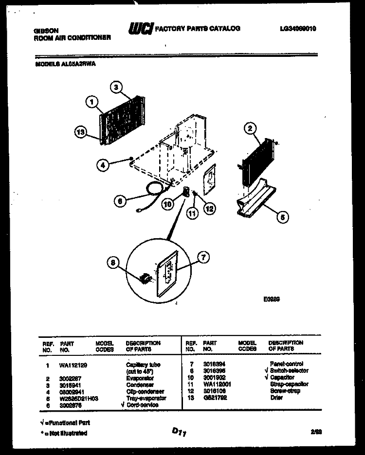 ELECTRICAL PARTS Diagram and Parts List for AL05A2RWA  Gibson Air Conditioner