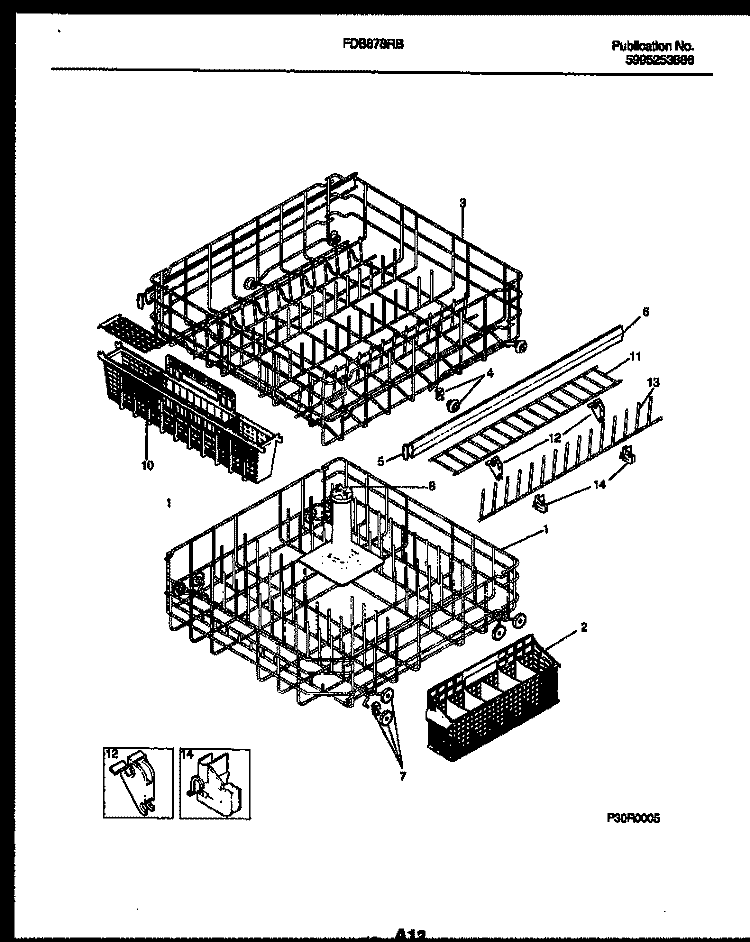 RACKS AND TRAYS Diagram and Parts List for FDB878RBB0  Frigidaire Dishwasher