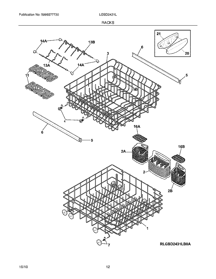 RACKS Diagram and Parts List for LGBD2431LB0A  Frigidaire Dishwasher