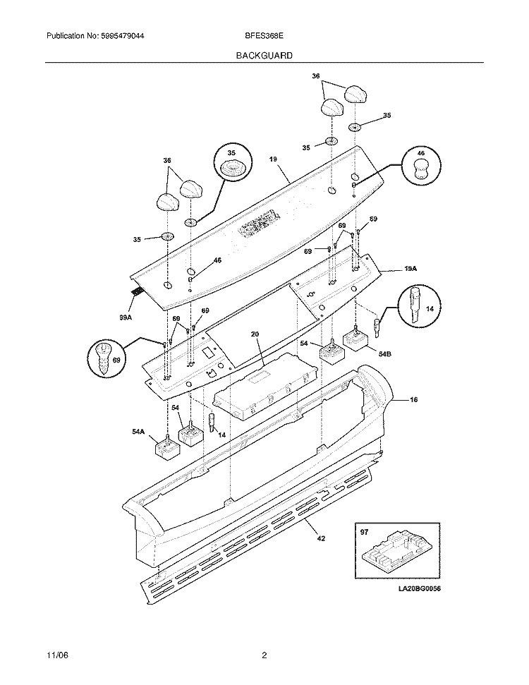 BACKGUARD Diagram and Parts List for BFES368ES4  Frigidaire Wall Oven
