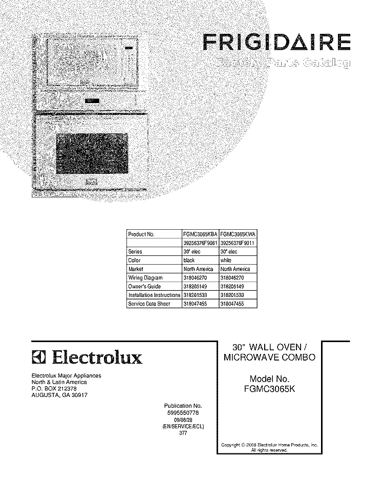 COVER Diagram and Parts List for FGMC3065KWA  Frigidaire Microwave Oven Combo
