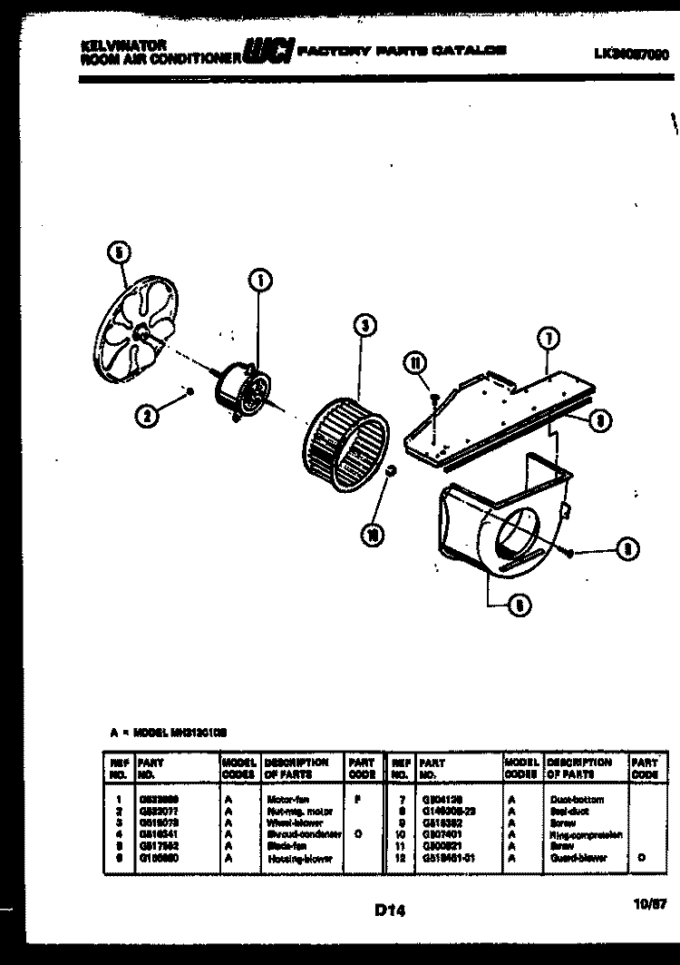 AIR HANDLING PARTS Diagram and Parts List for MH312C1QB  Kelvinator Air Conditioner