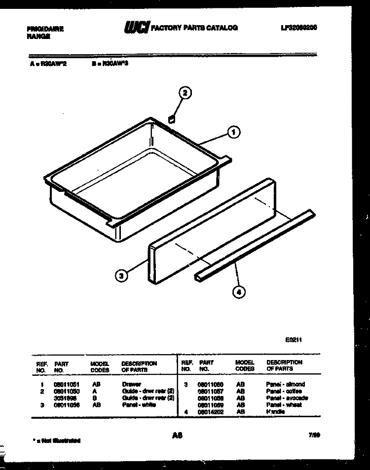 DRAWER PARTS Diagram and Parts List for R30AF2  Frigidaire Range