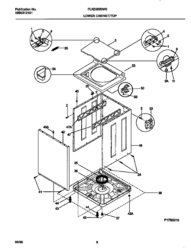 WSHR CAB, TOP Diagram and Parts List for FLXE6960EW0  Frigidaire Washer Dryer Combo