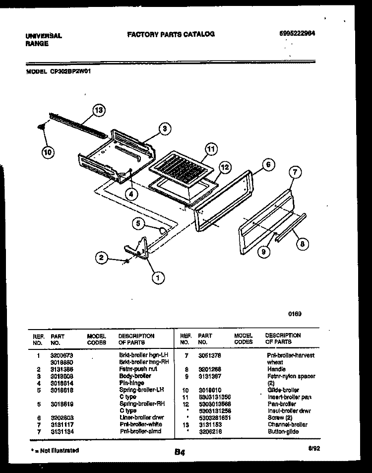 BROILER PARTS Diagram and Parts List for CP302BP2D1  Frigidaire Range