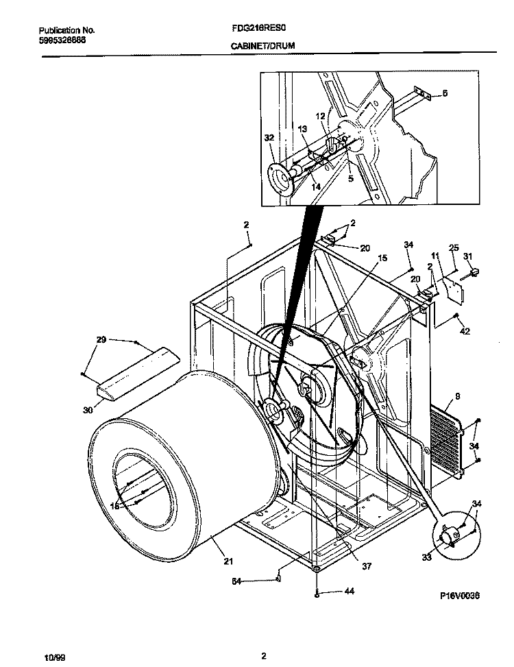 P16V0036 DRY CAB, HEATER Diagram and Parts List for FDG216RES0  Frigidaire Dryer