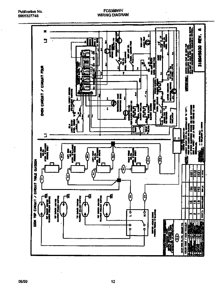 WIRING DIAGRAM Diagram and Parts List for FCS388WHCB  Frigidaire Range