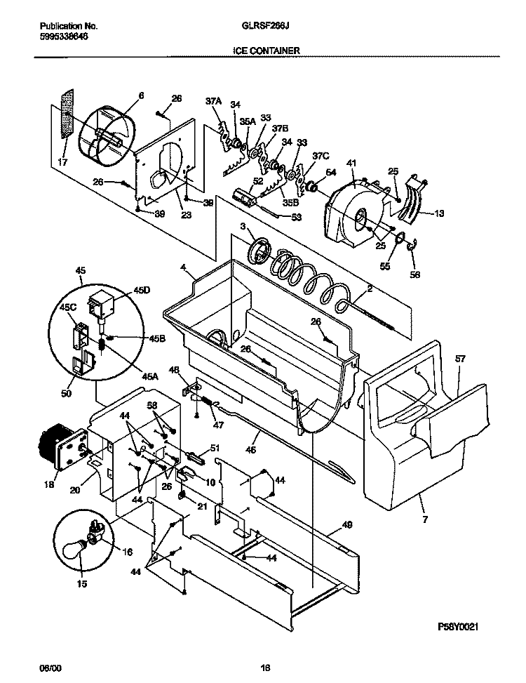 ICE CONTAINER Diagram and Parts List for GLRSF266JW0  Frigidaire Refrigerator