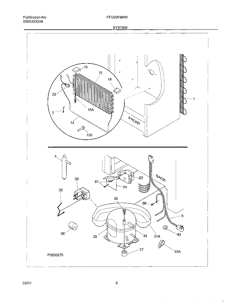 SYSTEM Diagram and Parts List for FFU20F9HW3  Frigidaire Freezer