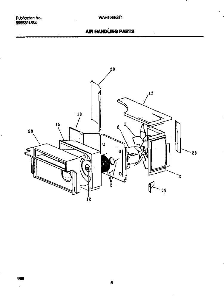 AIR HANDLING PARTS Diagram and Parts List for WAH106H2T1  Frigidaire Air Conditioner