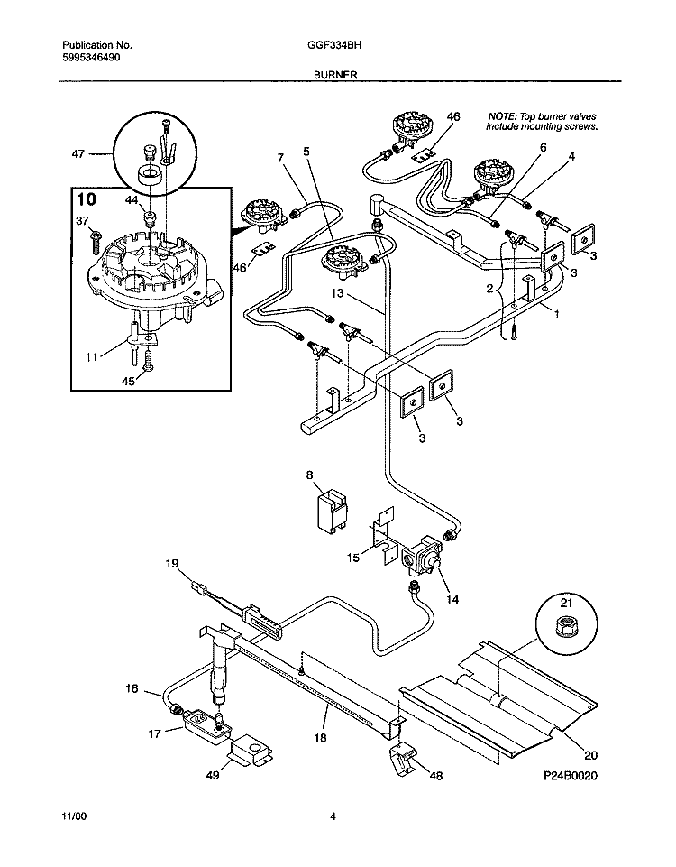BURNER Diagram and Parts List for GGF334BHDD  Gibson Range