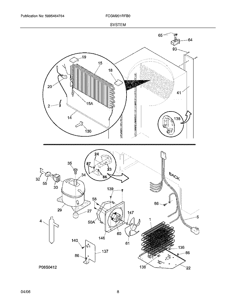 SYSTEM Diagram and Parts List for FCGM201RFB0  Frigidaire Refrigerator