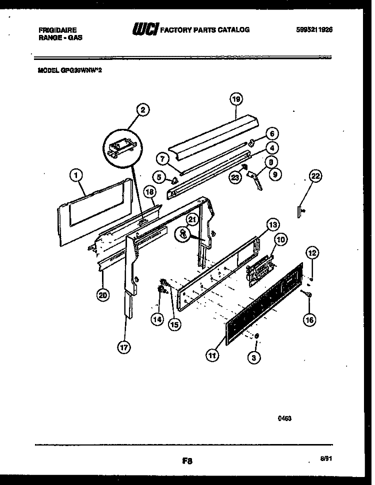 BACKGUARD Diagram and Parts List for GPG39WNW2  Frigidaire Range