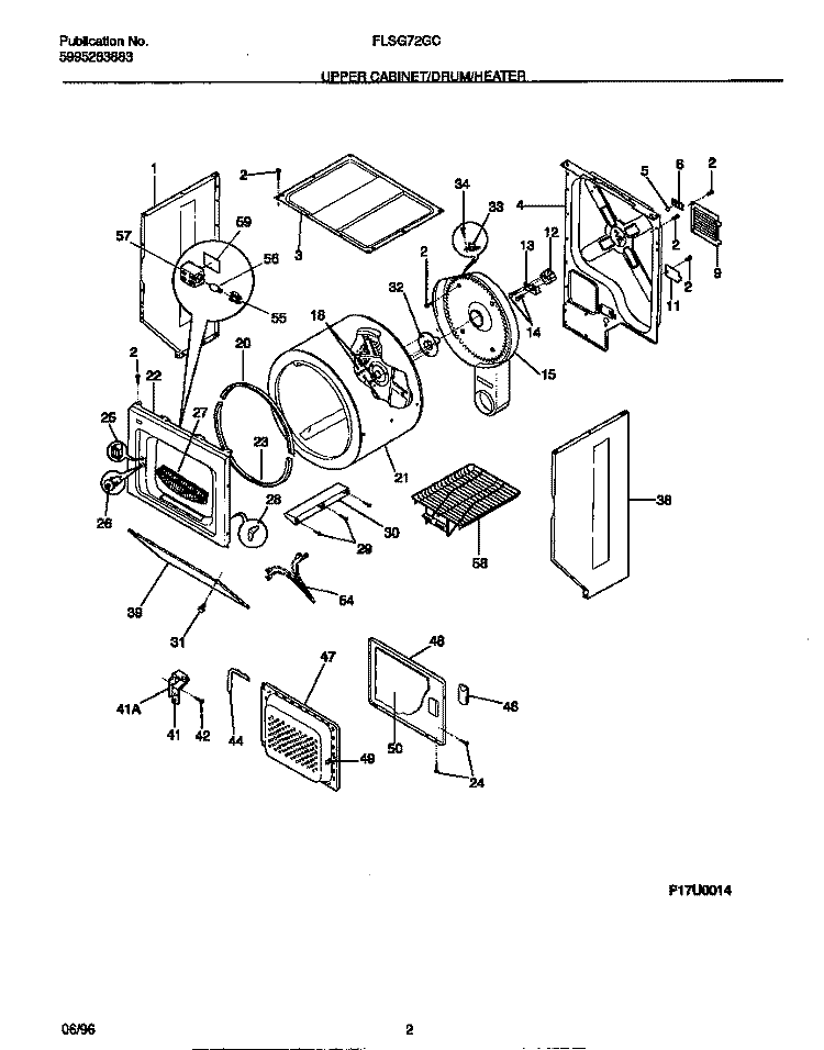 UPPER CABINET / DRUM / HEATER Diagram and Parts List for FLSG72GCS3  Frigidaire Washer Dryer Combo