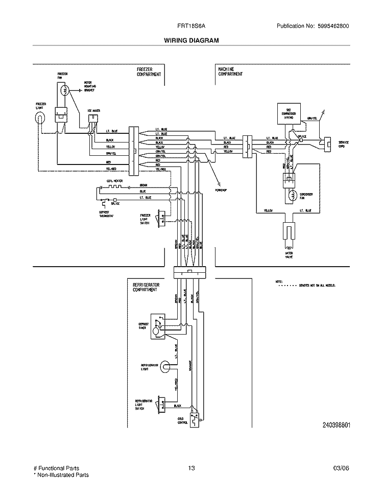 WIRING DIAGRAM Diagram and Parts List for FRT18S6ABT  Frigidaire Refrigerator