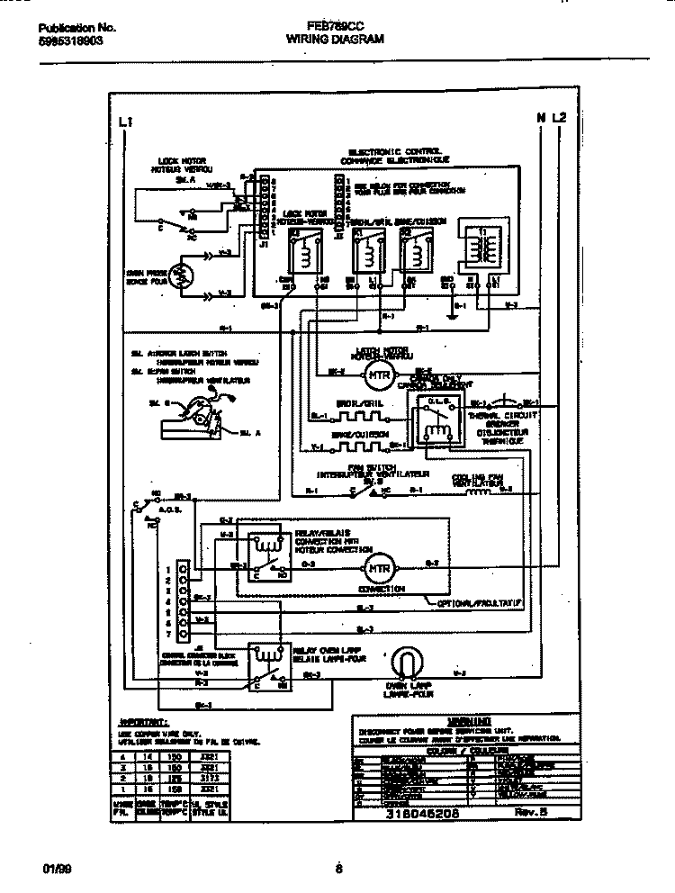 WIRING DIAGRAM Diagram and Parts List for FEB789CCSG  Frigidaire Wall Oven