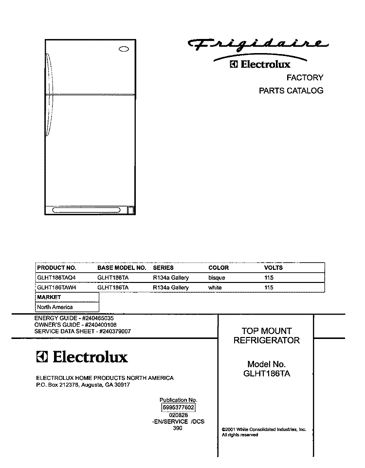 COVER Diagram and Parts List for GLHT186TAQ4  Frigidaire Refrigerator