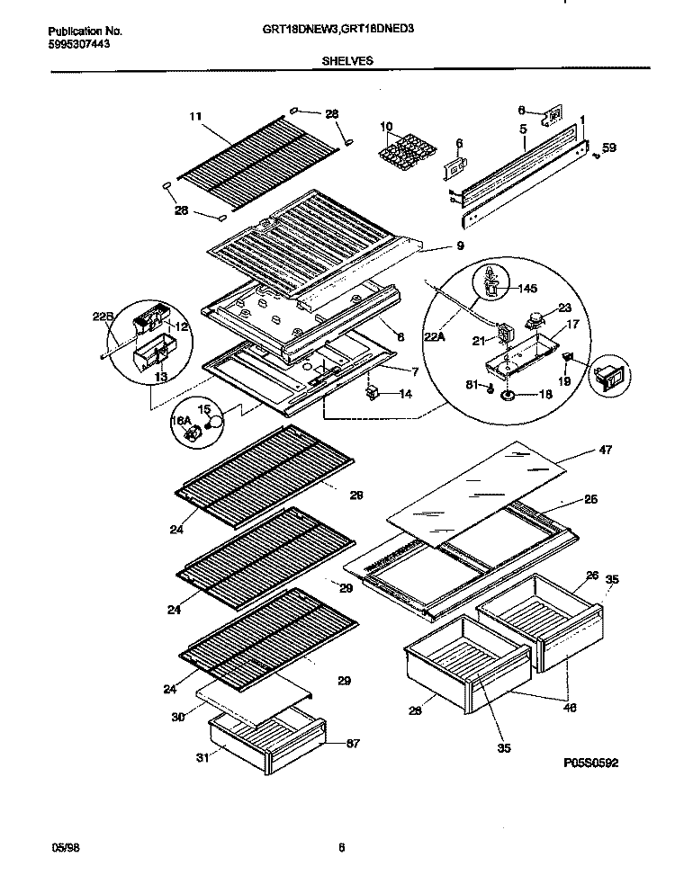 SHELVES Diagram and Parts List for GRT18DNED3  Gibson Refrigerator