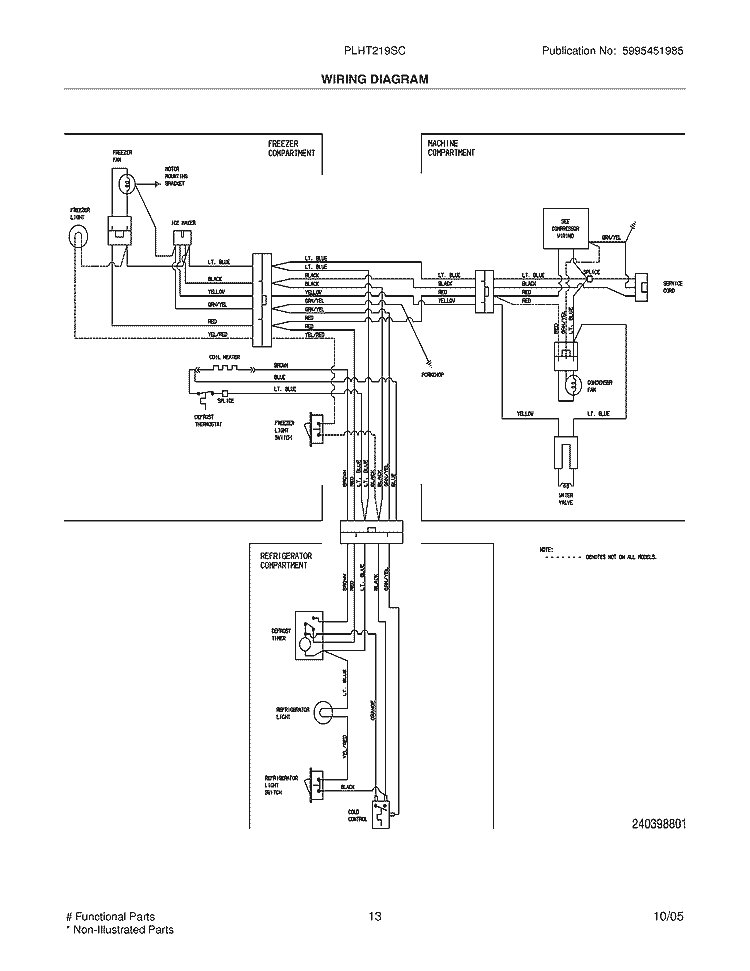 WIRING DIAGRAM Diagram and Parts List for PLHT219SCB9  Frigidaire Refrigerator
