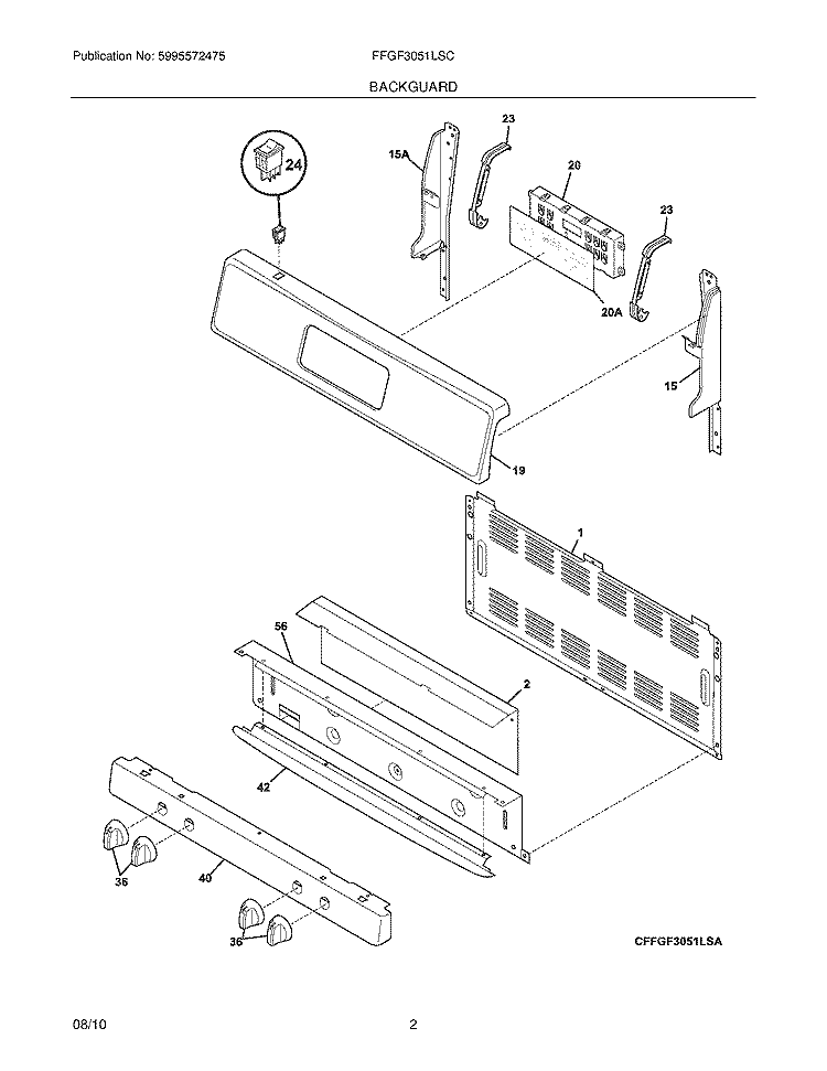 BACKGUARD Diagram and Parts List for FFGF3051LSC  Frigidaire Range